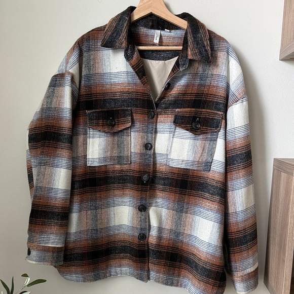 ELAN Oversized Flannel Plaid Shirt Jacket Size L - Picture 2 of 13